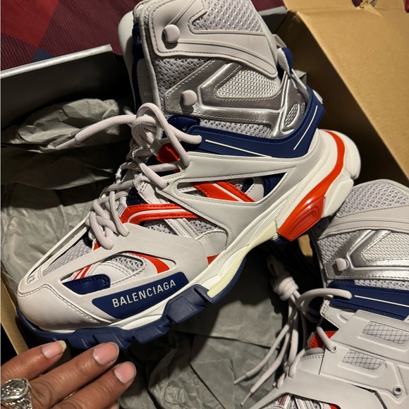 Balenciaga Gray and Blue Sneakers with Chunky Sole and Multi-layered Design